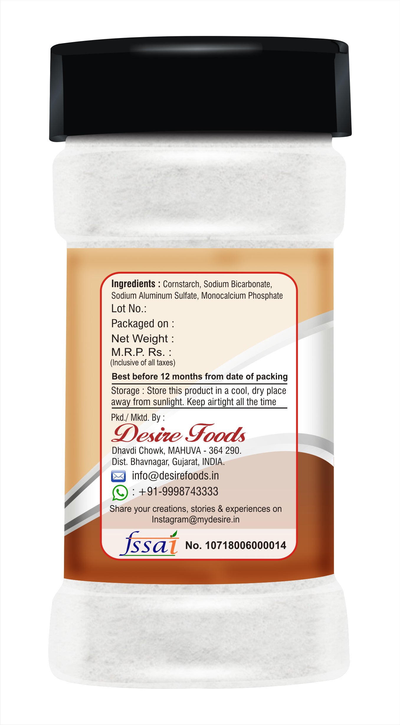 Desire Baking Powder 250 Gram- Gluten-Free, Aluminum-Free, Double-Acting Baking Powder for Perfectly Fluffy Cakes, Cookies, and Breads - Ideal Leavening Agent for All Your Baking Needs