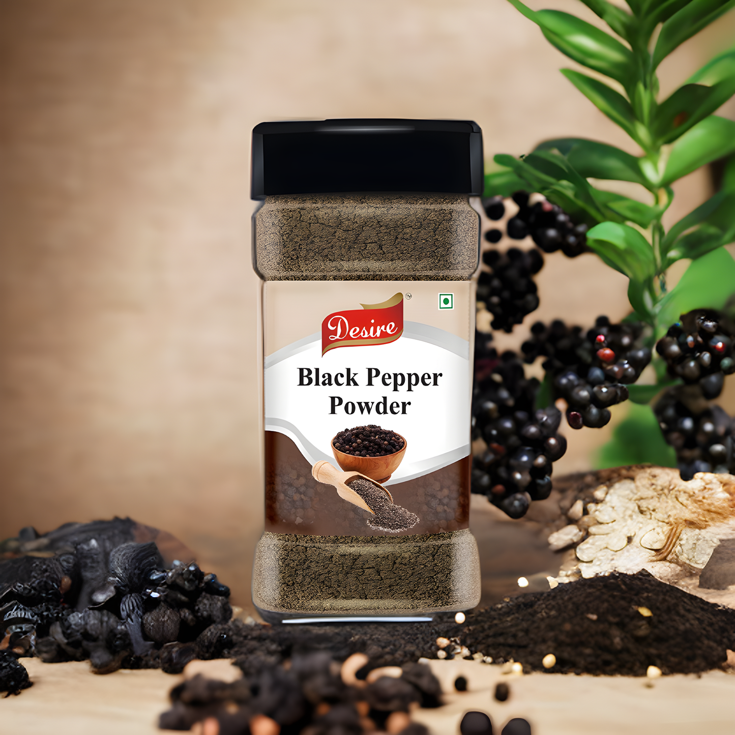 Desire Malabar Black Pepper Powder 200 Gram (Farm Fresh Idukki, Natural)