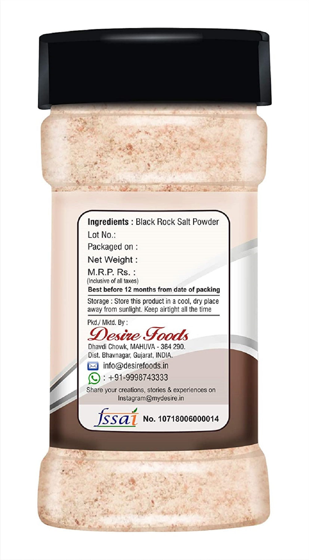 Desire Black Rock Salt Powder (Kala Namak) - 900 Gram | Pure & Natural Black Salt for Cooking & Seasoning