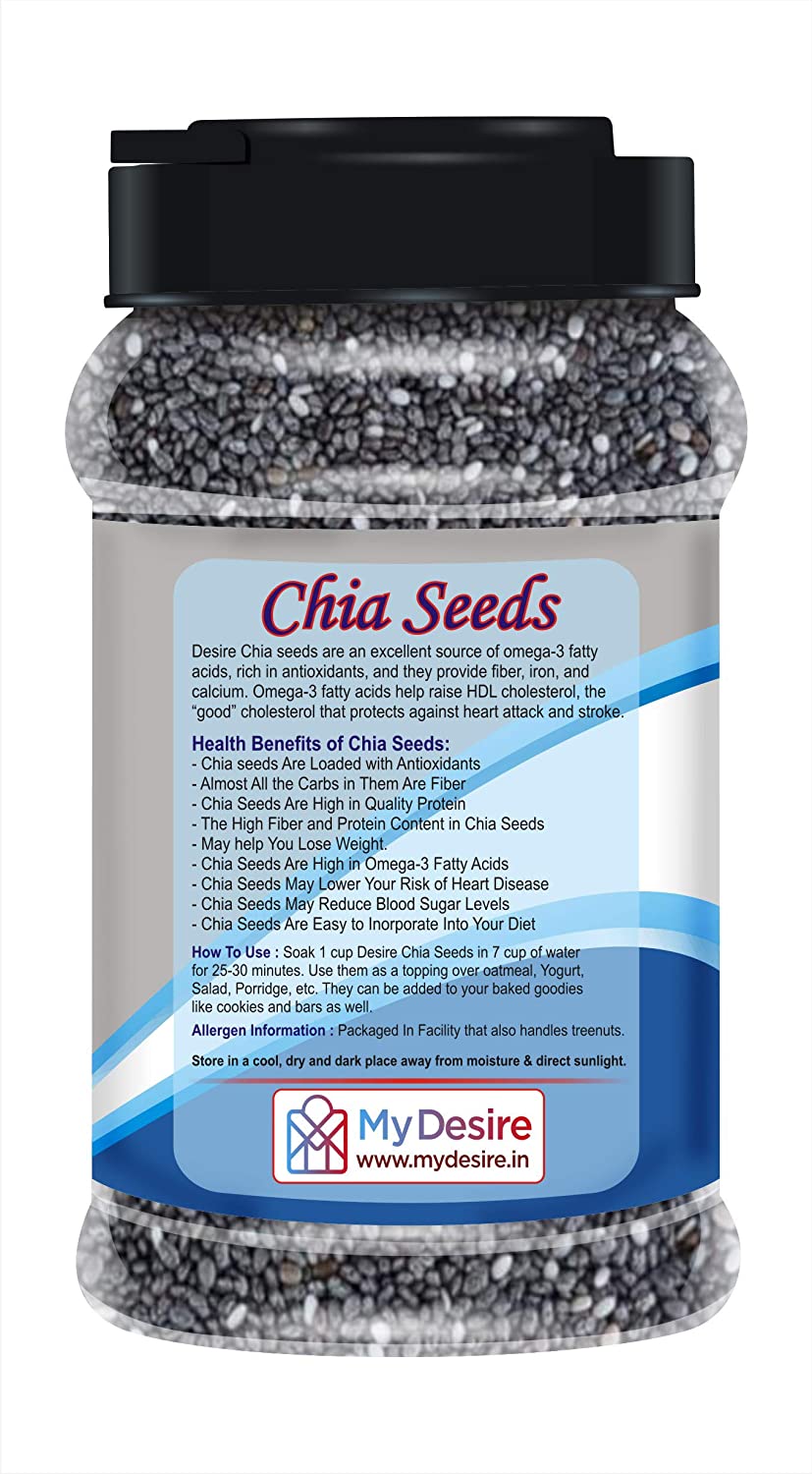 Desire Raw Healthy Chia Seeds 500 Gram - Premium Raw Chia Seed | Healthy Snacks | Chia Seeds for Weight Loss