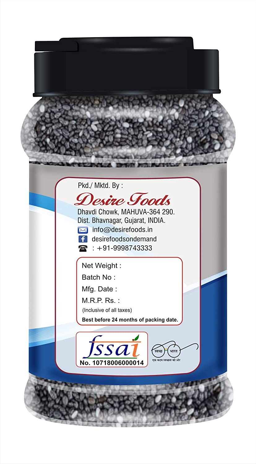 Desire Raw Healthy Chia Seeds 500 Gram - Premium Raw Chia Seed | Healthy Snacks | Chia Seeds for Weight Loss