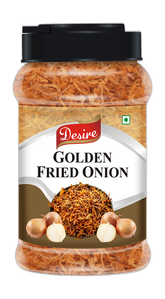 Desire Golden Fried Onion 250 Gram in Jar| Flakes |Birista | Fried Pyaz Used for Biryani, Gravies, Indian Curries