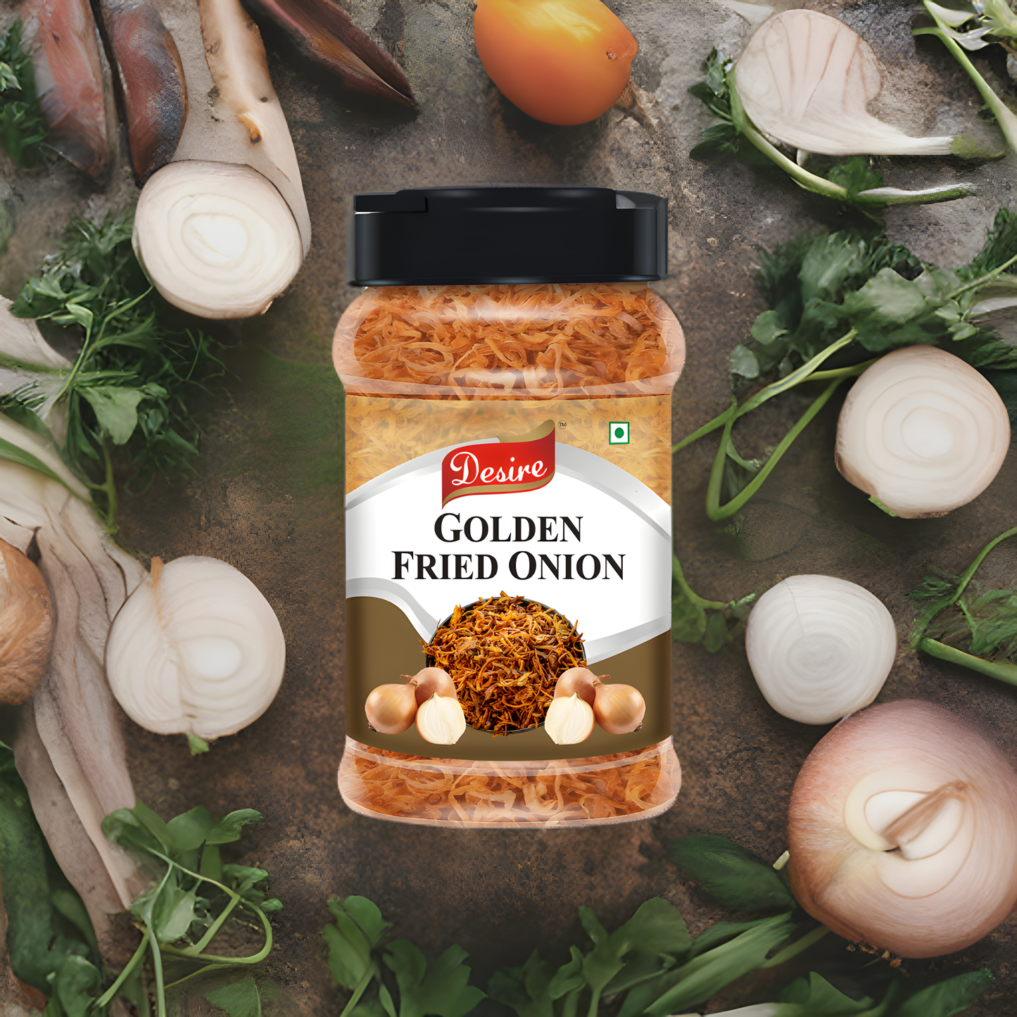 Desire Golden Fried Onion 250 Gram in Jar| Flakes |Birista | Fried Pyaz Used for Biryani, Gravies, Indian Curries