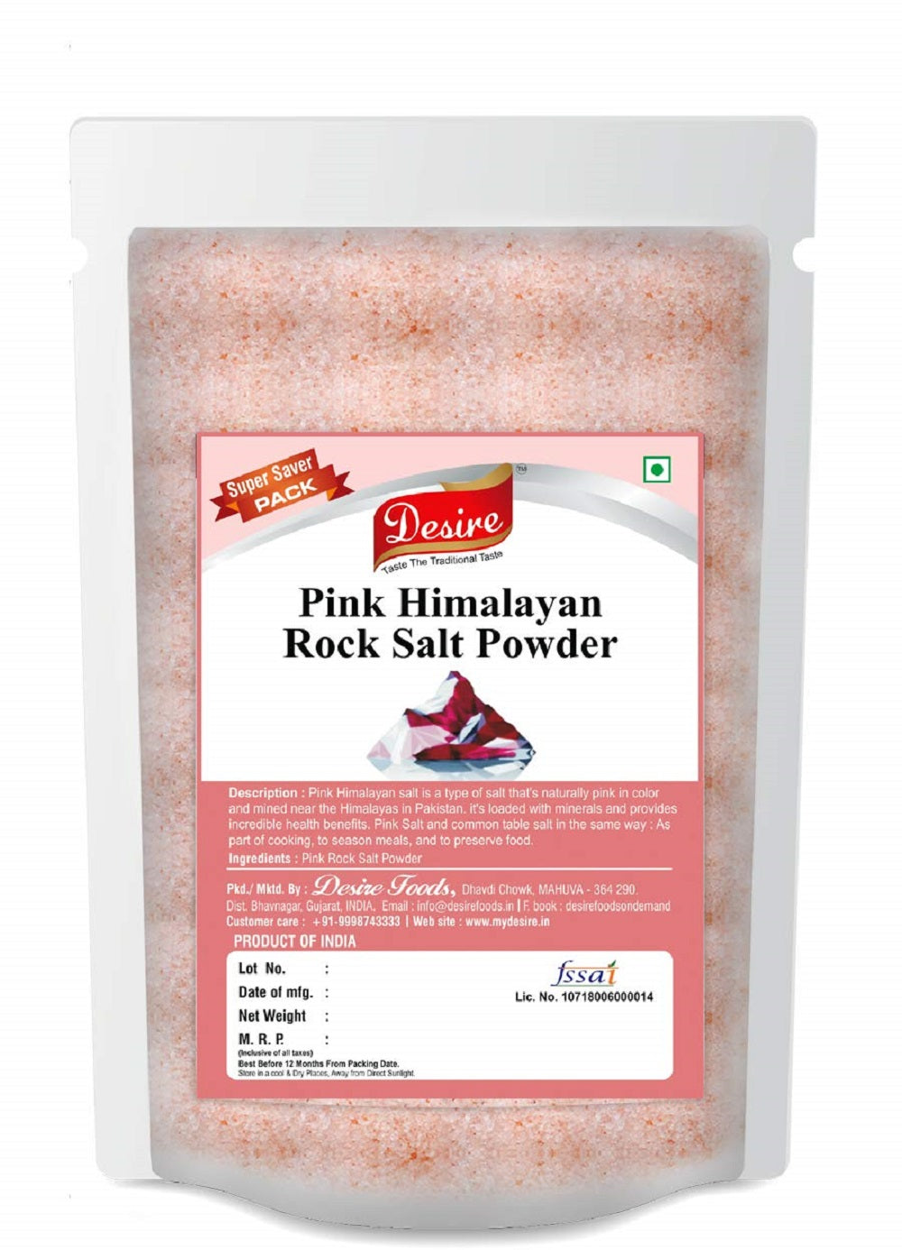 Desire Pink Himalayan Rock Salt Powder 1 kg | Salt in Fresh | Mineral Rich | Low Sodium Pink Salt | Flavorful | Vegan Food
