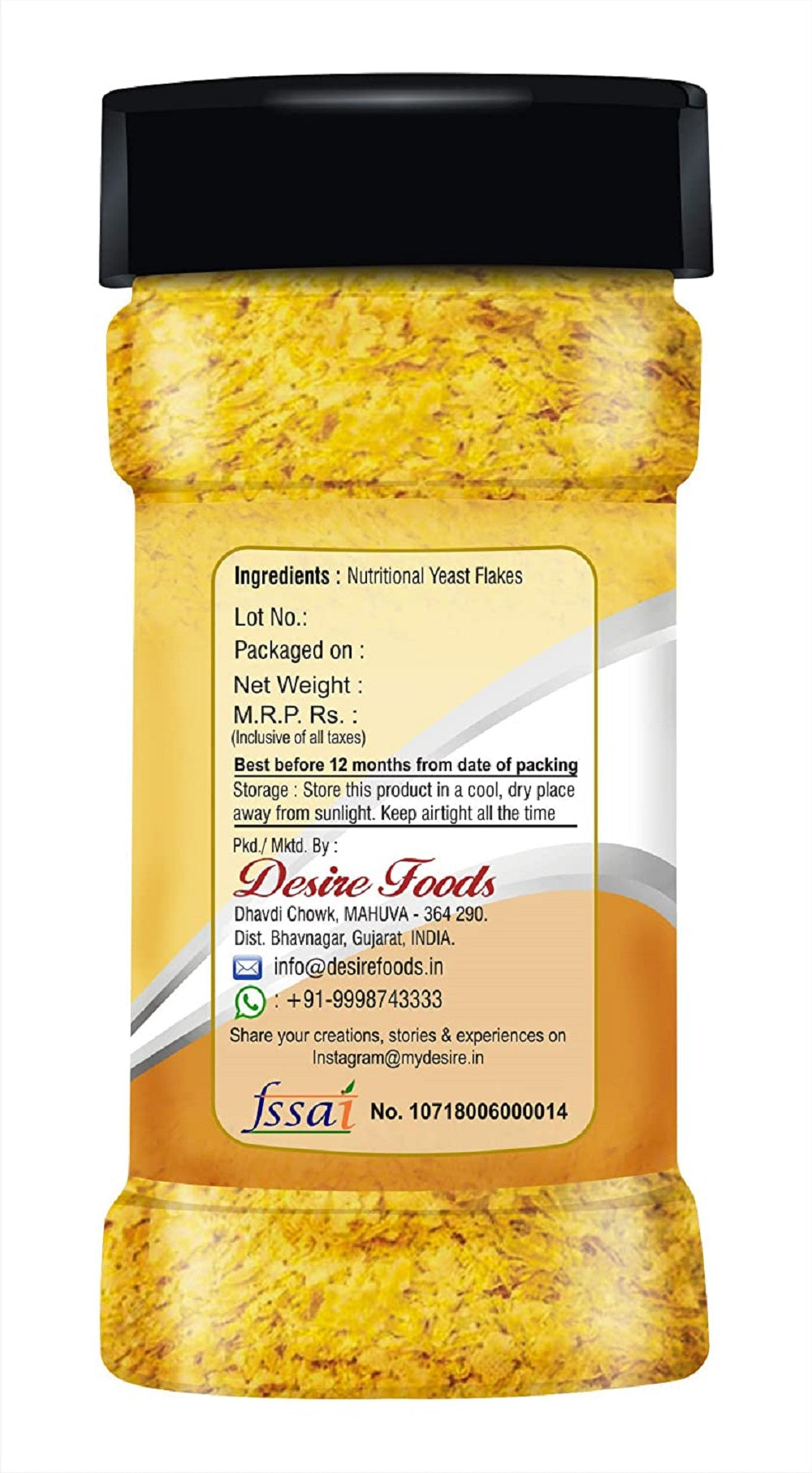 Desire Instant Nutritional Yeast Flakes 50 Gram | Vegan, Gluten-Free | Non-GMO | Rich in B Vitamins & Fiber | Nutty & Cheesy Taste