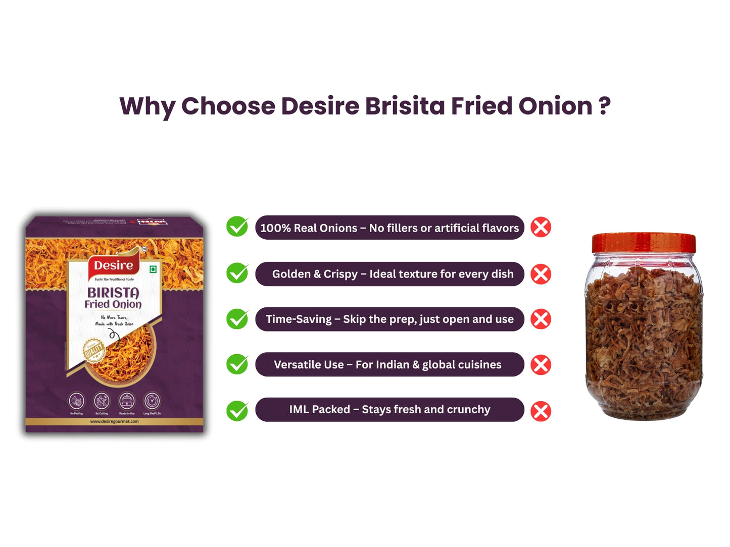 Desire Birista Fried Onion 1 Kg (Ready To Use Onions)