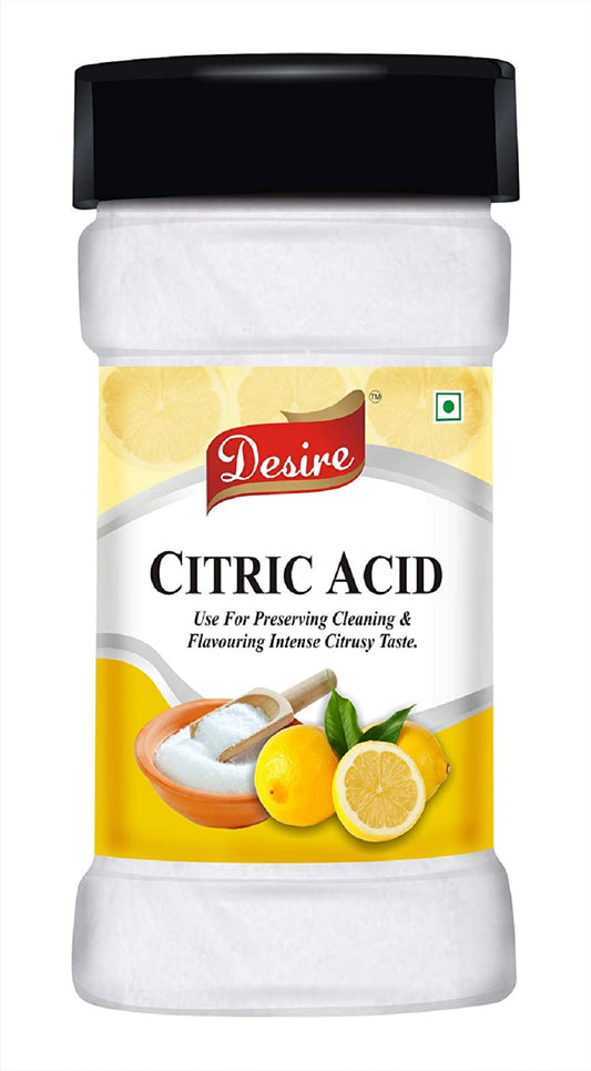 Desire Pure Citric Acid Crystals 100 Grams (Pure Citric Acid Powder for Cleaning - Food Grade, Nimbu Sat - Multiple Uses for Home and Kitchen - Natural Preservative and Flavoring Agent)
