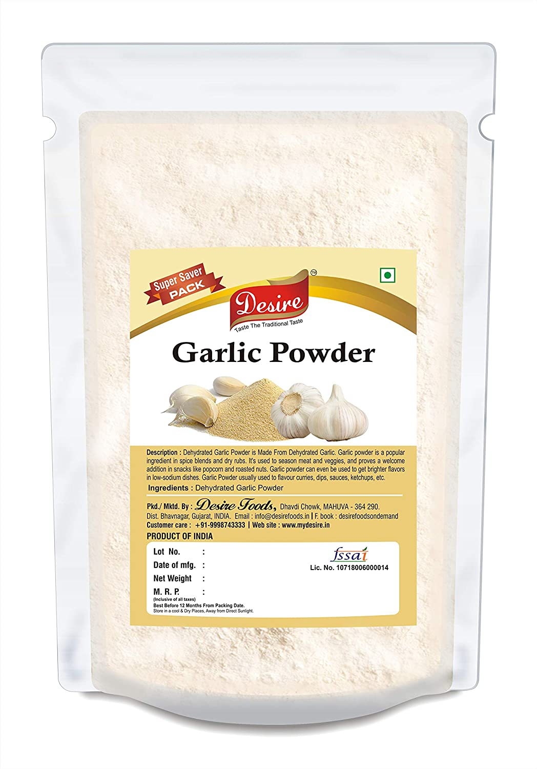 Desire Dehydrated Garlic Powder 1 Kg |Quality Product, No Additives, Essential for Flavorful Cooking