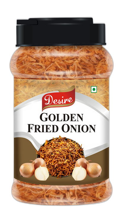 Desire Golden Fried Onion 250 Gram in Jar| Flakes |Birista | Fried Pyaz Used for Biryani, Gravies, Indian Curries