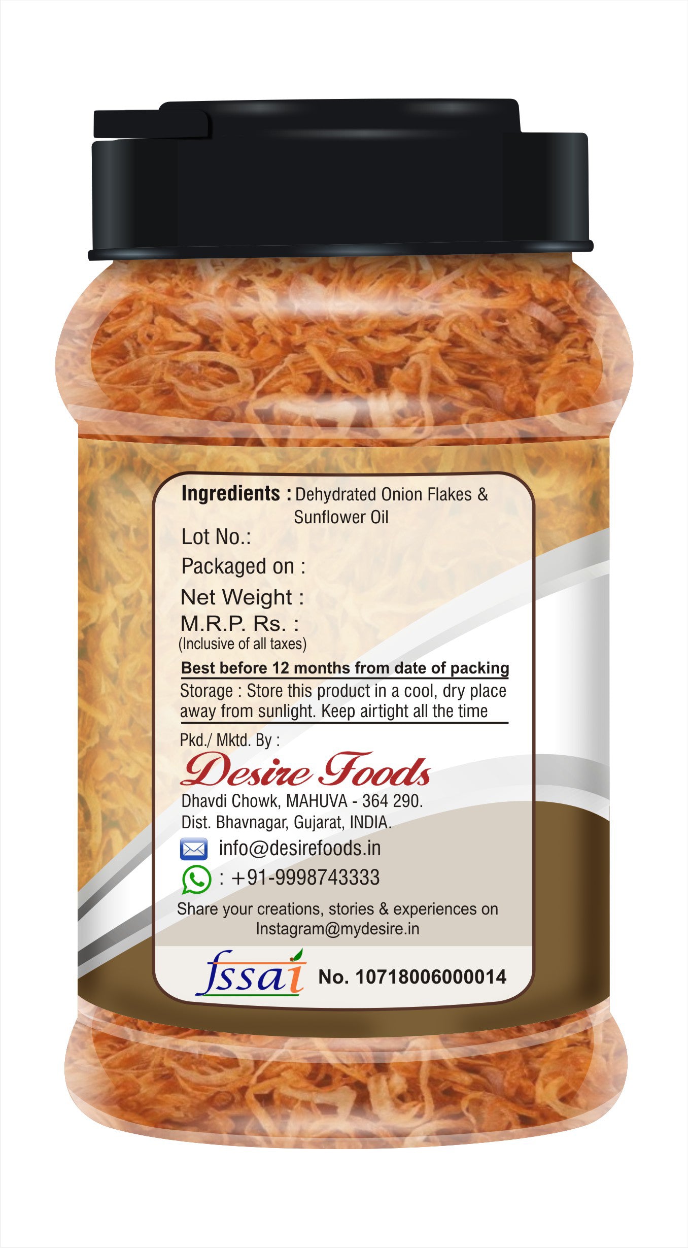 Desire Golden Fried Onion 250 Gram in Jar| Flakes |Birista | Fried Pyaz Used for Biryani, Gravies, Indian Curries