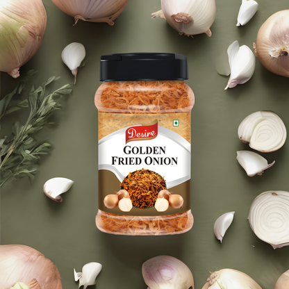 Desire Golden Fried Onion 250 Gram in Jar| Flakes |Birista | Fried Pyaz Used for Biryani, Gravies, Indian Curries