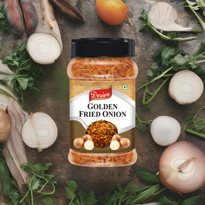 Desire Golden Fried Onion 250 Gram in Jar| Flakes |Birista | Fried Pyaz Used for Biryani, Gravies, Indian Curries