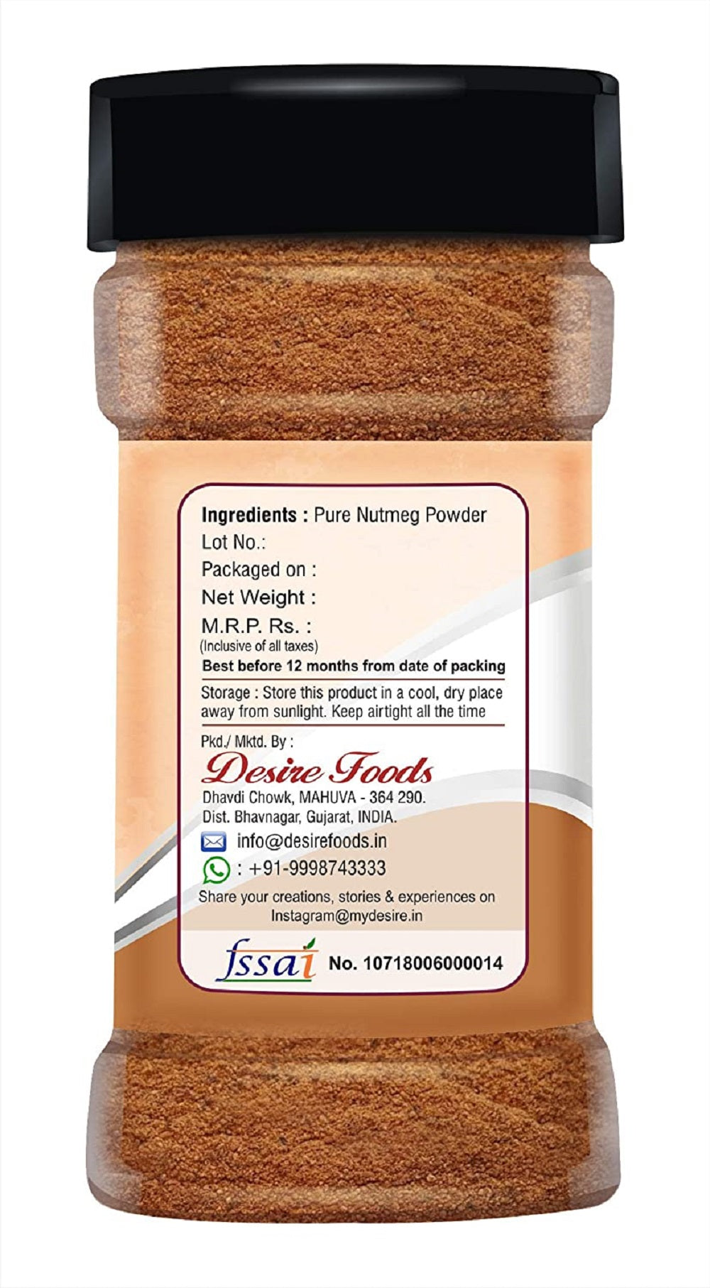 Desire Nutmeg Powder 100 Gram - Jaiphal Jathikka Powder | Organically Grown | 100% Pure & Natural )