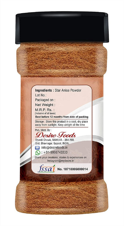 Desire Star Anise Powder Jar, 80 Gram [Chakri Phool Powdered, Badiyan Powder]