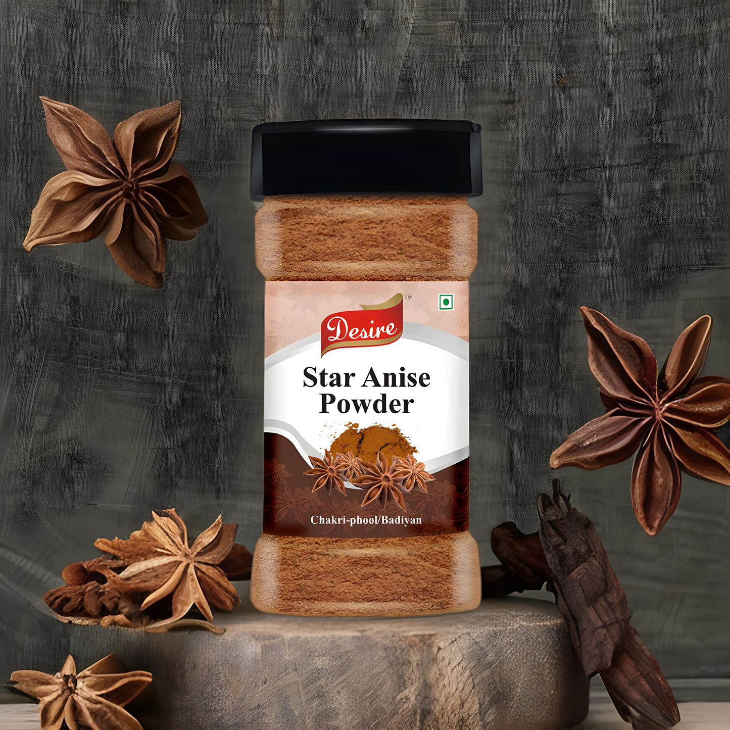 Desire Star Anise Powder Jar, 80 Gram [Chakri Phool Powdered, Badiyan Powder]